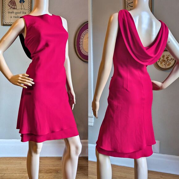 Vintage 90s Evan Picone Red Mini Dress Cowl Back Siren Cocktail Size 6 - Picture 1 of 8
